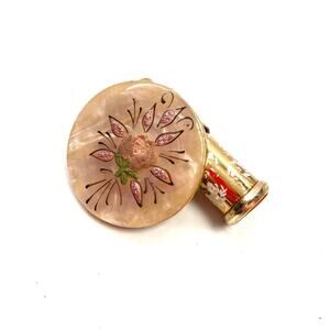 Vintage 1950s Coty New York Lipstick & Mirror Floral Set Orange Sunset